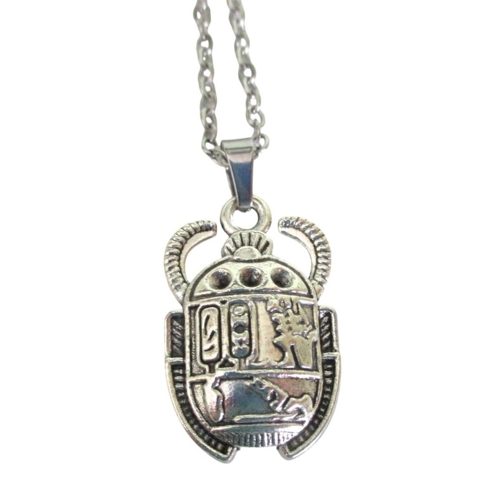 New Egyptian Scarab Beetle Pendant Necklace on  20" Stainless Chain Jewelry Gift
